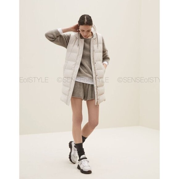 Brunello Women Cucinelli Vest Puffer Long Jacket Coat Monili trim size S - Picture 2 of 13